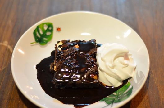 Chocolate souffle cake with  and  wipped cream