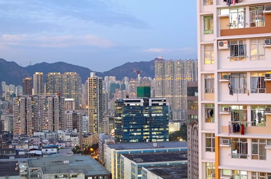 asia city downtown wide shot, hong kong
