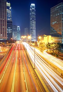 traffic in downtown in hong kong at night