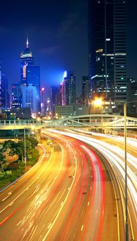 traffic in downtown in hong kong at night