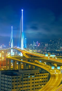 traffic bridge at night