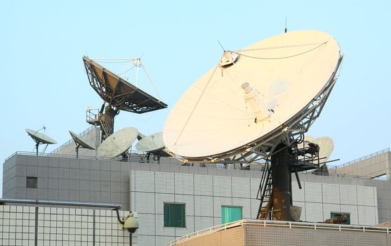 Satellite Communications Dishes on top of TV Station