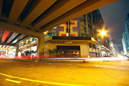 traffic downtown area at night, hongkong