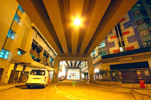 traffic downtown area at night, hongkong