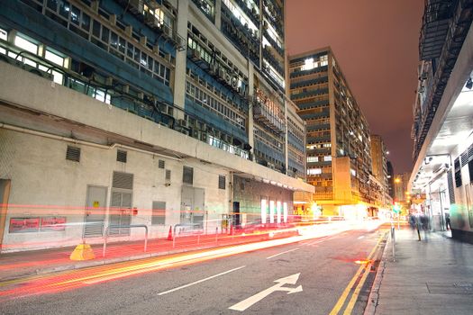 traffic downtown area at night, hongkong