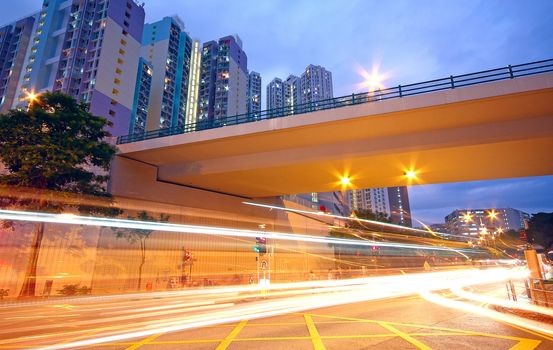 traffic downtown area at night, hongkong
