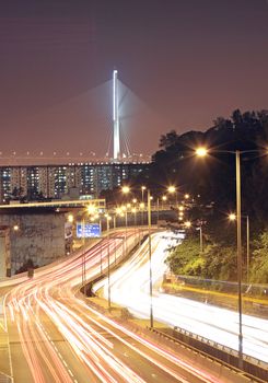 traffic through downtown at night 