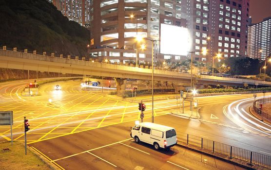 traffic in modern city at night
