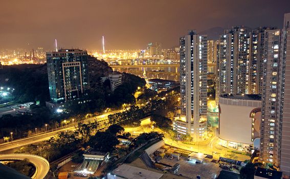 traffic in modern city at night