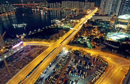 traffic in modern city at night