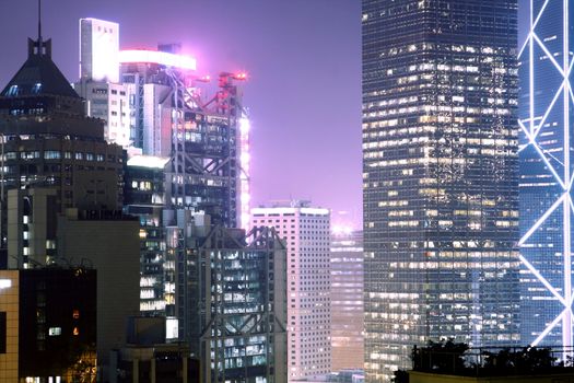 office building at night in hong kong 