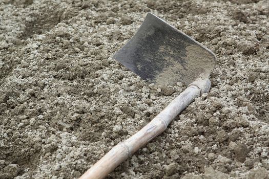 spade ready to prepare vegetable bed for sowing 