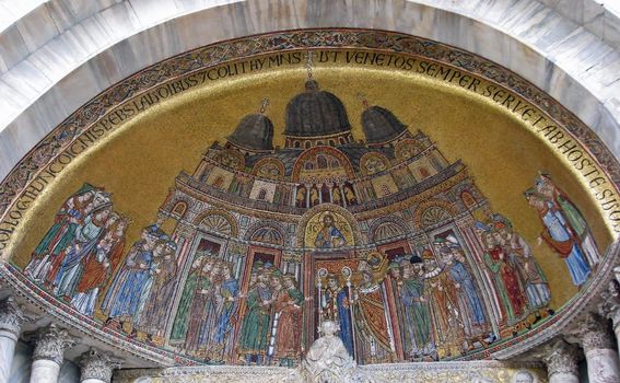 A mosaic of a council meeting on St. Mark's Basilica in Venice, Italy.
