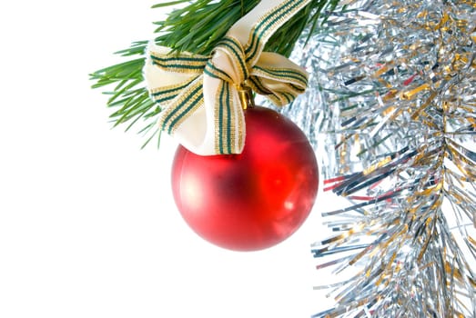 Red toy on fur branch,Christmas tree ornaments