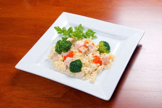 The Italian paste  with vegetable on a plate