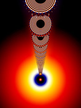 Radio Bullseye Abstract Fractal represents the signals of a radio or radio tower centered on a bullseye below. It also appears to be a ball dropping through rings towards its mark on the bullseye.
