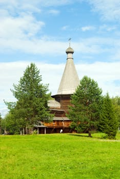 The Old-time wooden church. Ancient architecture