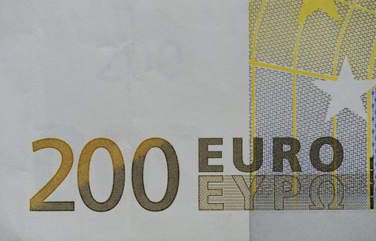 Two Hundred Euro Bill Macro Details.