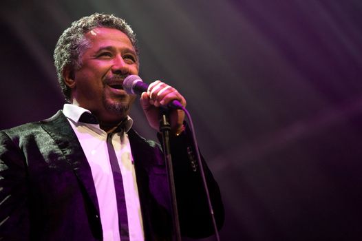 CANARY ISLANDS - NOVEMBER 12: Singer Khaled Hadj Ibrahim (Khaled) from Algeria performing onstage during Womad 2011 November 12, 2011 in Las Palmas, Canary islands, Spain