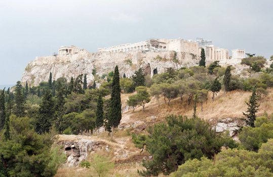 Temples on the Acropolis of Athens, including the Parthenon.