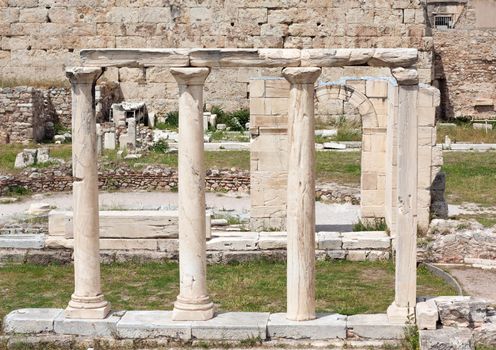 Ancient ruins in the Roman Agora or Forum in the centre of Athens, Greece.