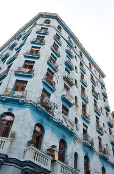 A blue block of flats in Central Havana, Cuba.