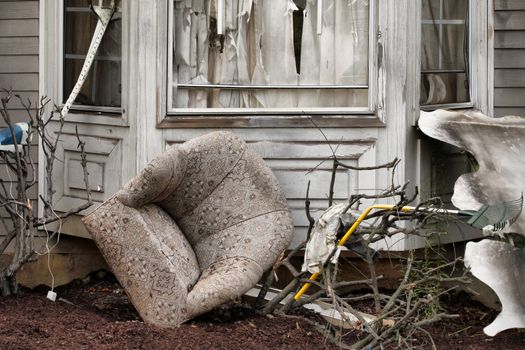 House damaged by disaster. Scenery for cinema