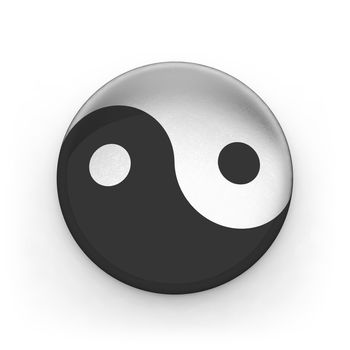Metallic sing yin yang isolated on white background