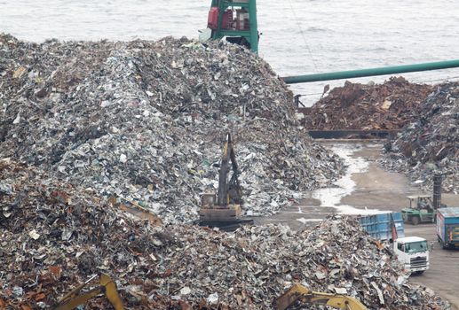 scrap yard recycling at day in hong kong