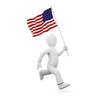 Illustration of a 3d man holding an american flag