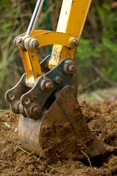 A yellow bulldozer close up