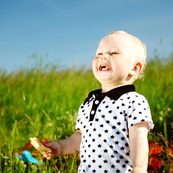  picnic on green grass boy and basket