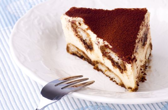 Portion of delicious tiramisu on a plate