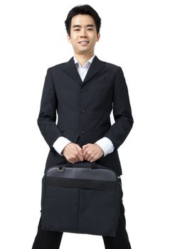 Young Asian Businessman with Briefcase isolated on white.