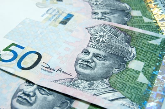 Close up on 50 Ringgit Malaysian papernotes