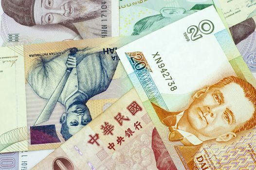 Close up Banknotes of Asian countries.