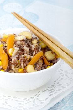 Asian Healthy Fried Rice, served with chopsticks 