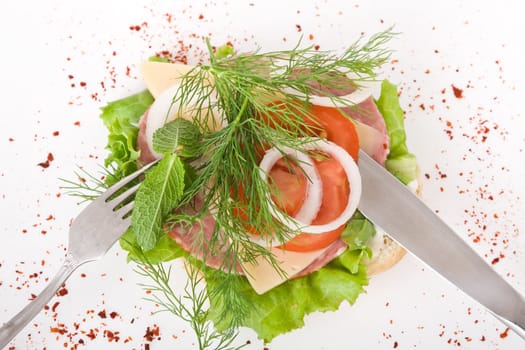 Healthy sandwich on white background