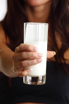 woman drink yogurt close up