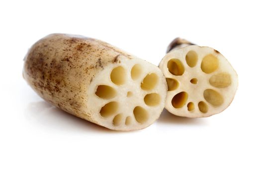 Close up Lotus root on white background