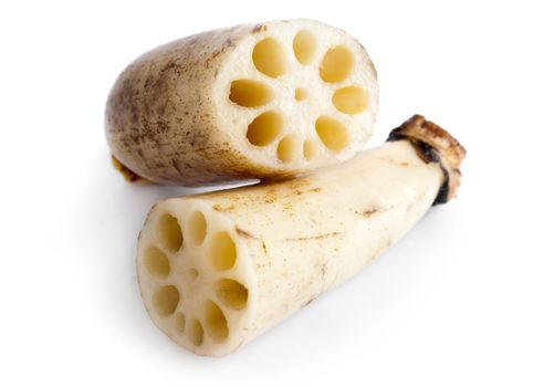 Close up Lotus root on white background