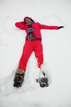 winter woman lay on snow