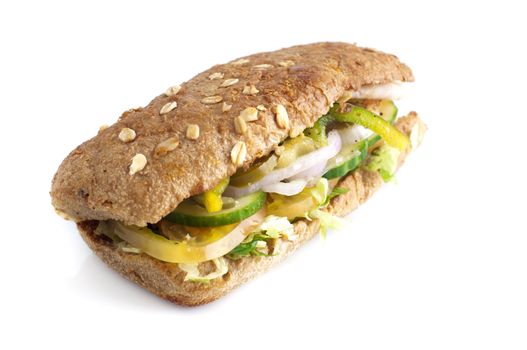 Close up fresh sandwich isolated on white background.