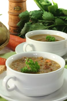 Lentil stew with potatoes, carrots and parsley