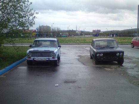 Two Lada's at the airport of Murmansk