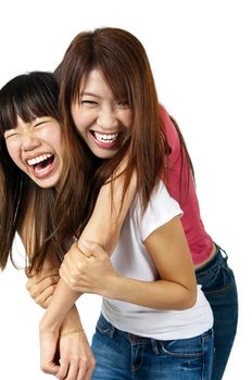 Asian female having fun together.