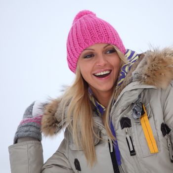 winter women close up portrait in frost forest