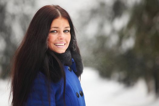 winter women close up portrait in frost forest