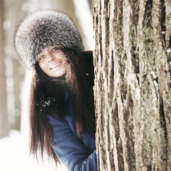 winter women close up portrait in frost forest