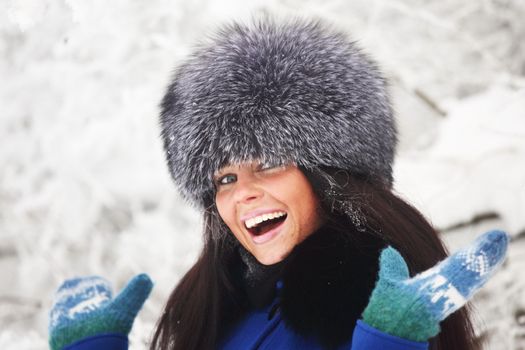 winter women close up portrait in frost forest